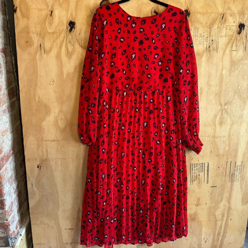 Selected Femme Red leopard print Midi Pleated Dress Sz 10